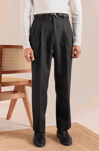 Men's Classic Light Grey Pleated Formal Trousers - Image 7