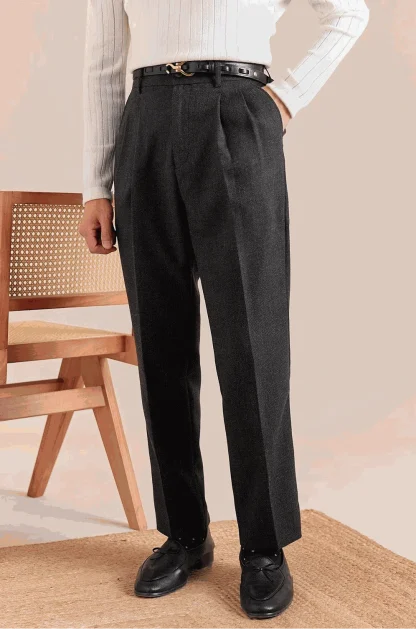 Men's Classic Light Grey Pleated Formal Trousers - Image 6