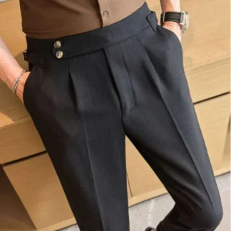 Men’s High-Waist Formal Pleated Trousers