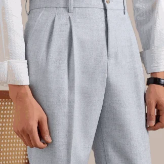 Men's Classic Light Grey Pleated Formal Trousers