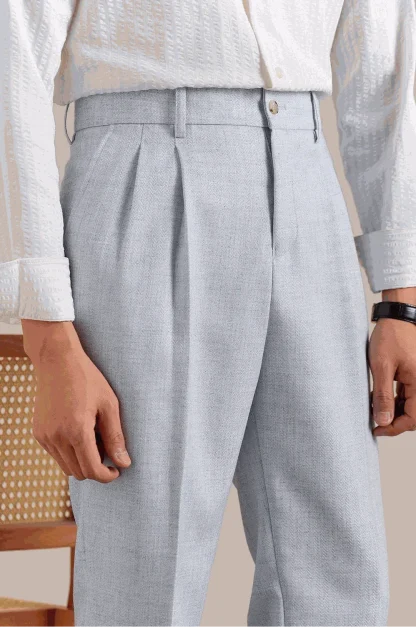 Men's Classic Light Grey Pleated Formal Trousers