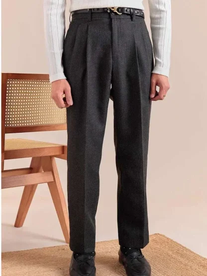 Men's Classic Light Grey Pleated Formal Trousers - Image 4