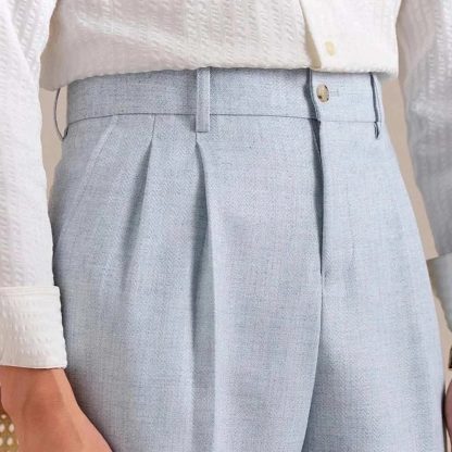 Men's Classic Light Grey Pleated Formal Trousers - Image 10