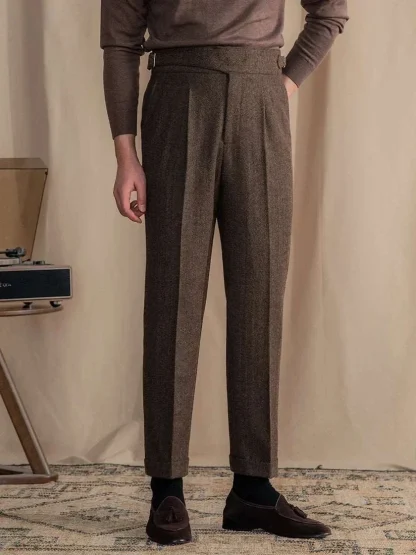 Men's Classic Light Grey Pleated Formal Trousers - Image 3