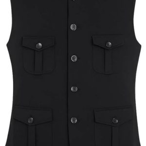 Classic Black Nehru Jacket with Multi-Pocket Design – Premium Ethnic Waistcoat for Men