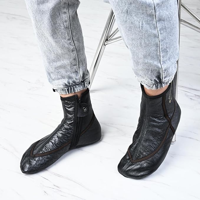 Winter Leather Socks |Khuffain Black/Brown - Image 3