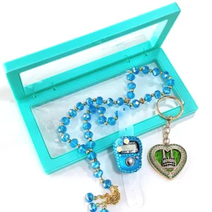 Ramadan Eid Gift Set - Prayer Beads + Digital Tasbih Counter+ Key Chain Elegant Blue