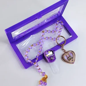 Ramadan Eid Gift Set - Prayer Beads + Digital Tasbih Counter+ Key Chain Elegant Purple