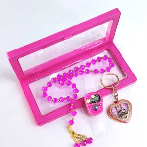 Ramadan Eid Gift Set - Prayer Beads + Digital Tasbih Counter+ Key Chain Luxury Pink