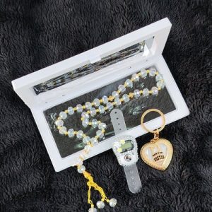 Ramadan Eid Gift Set - Prayer Beads + Digital Tasbih Counter+ Key Chain Elegant White